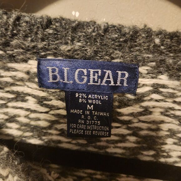 Vintage 90s retro zig zag green Knit Wool Sweater geometric oversized men's m - Picture 7 of 9